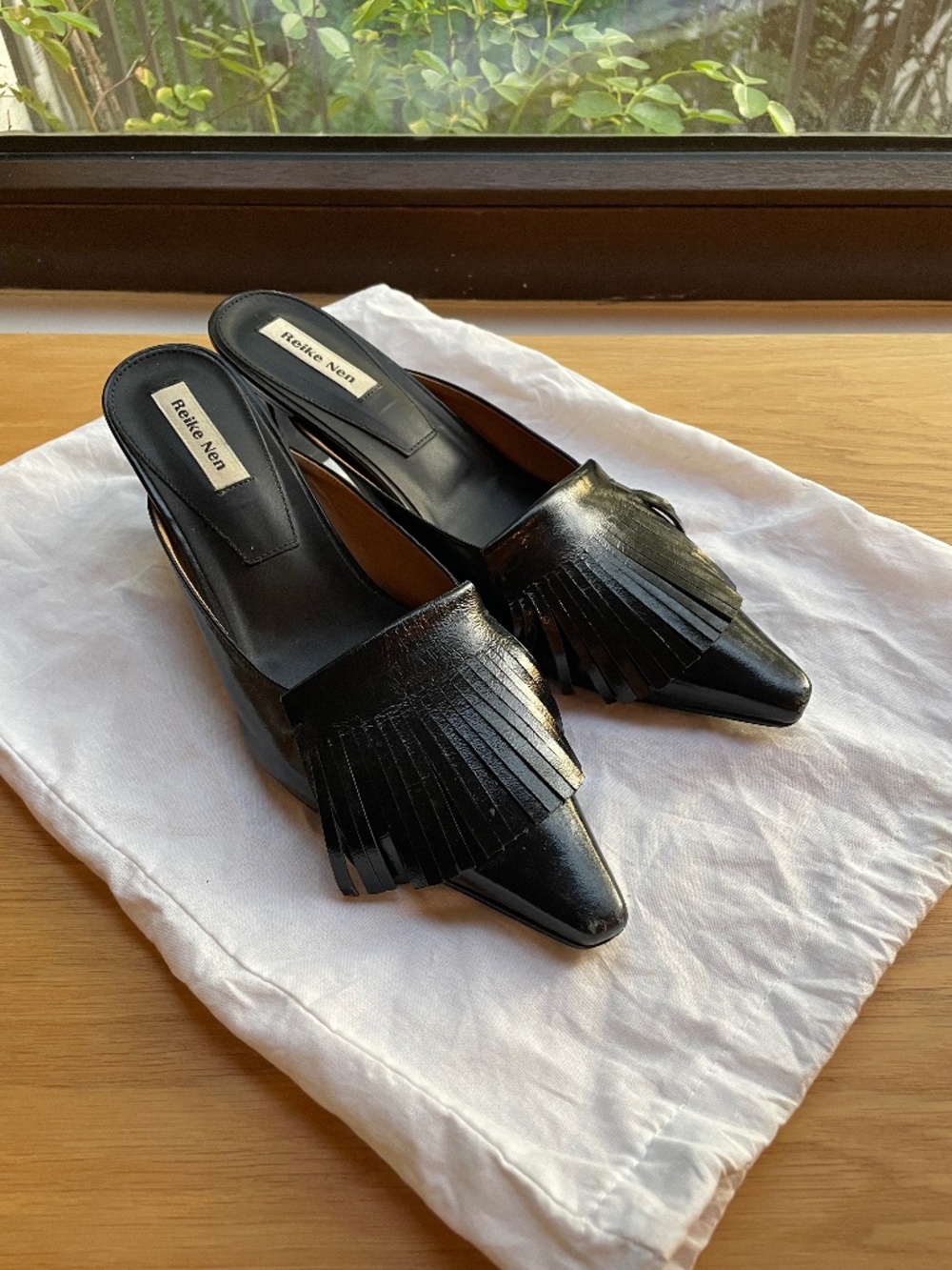 REIKE NEN slipper kitten heels patent black leather size 38